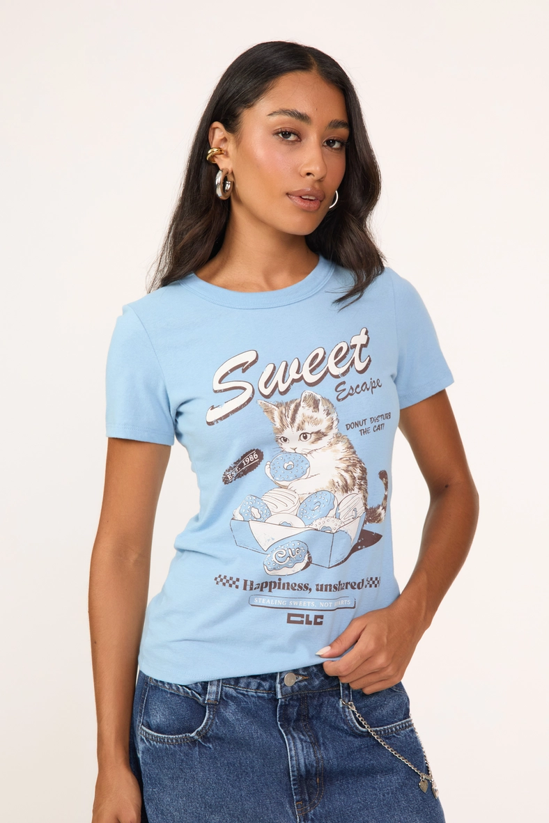 Camiseta Feminina Slim Estampada Azul 1