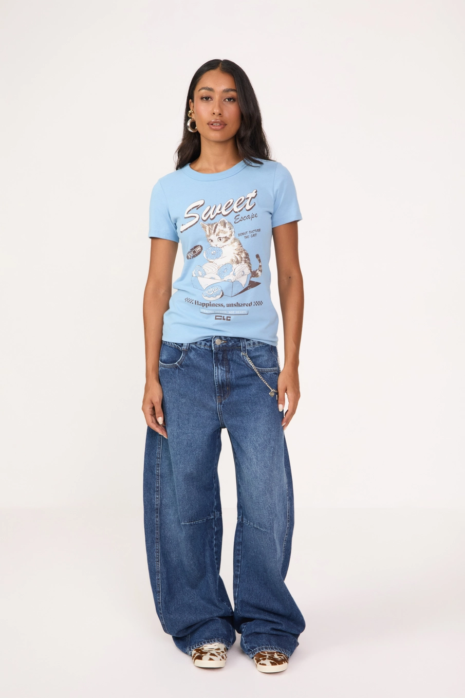 Camiseta Feminina Slim Estampada Azul 3