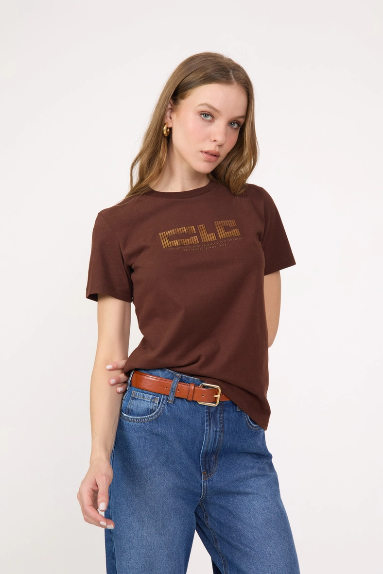 Camiseta Feminina Regular Estampada Marrom 3