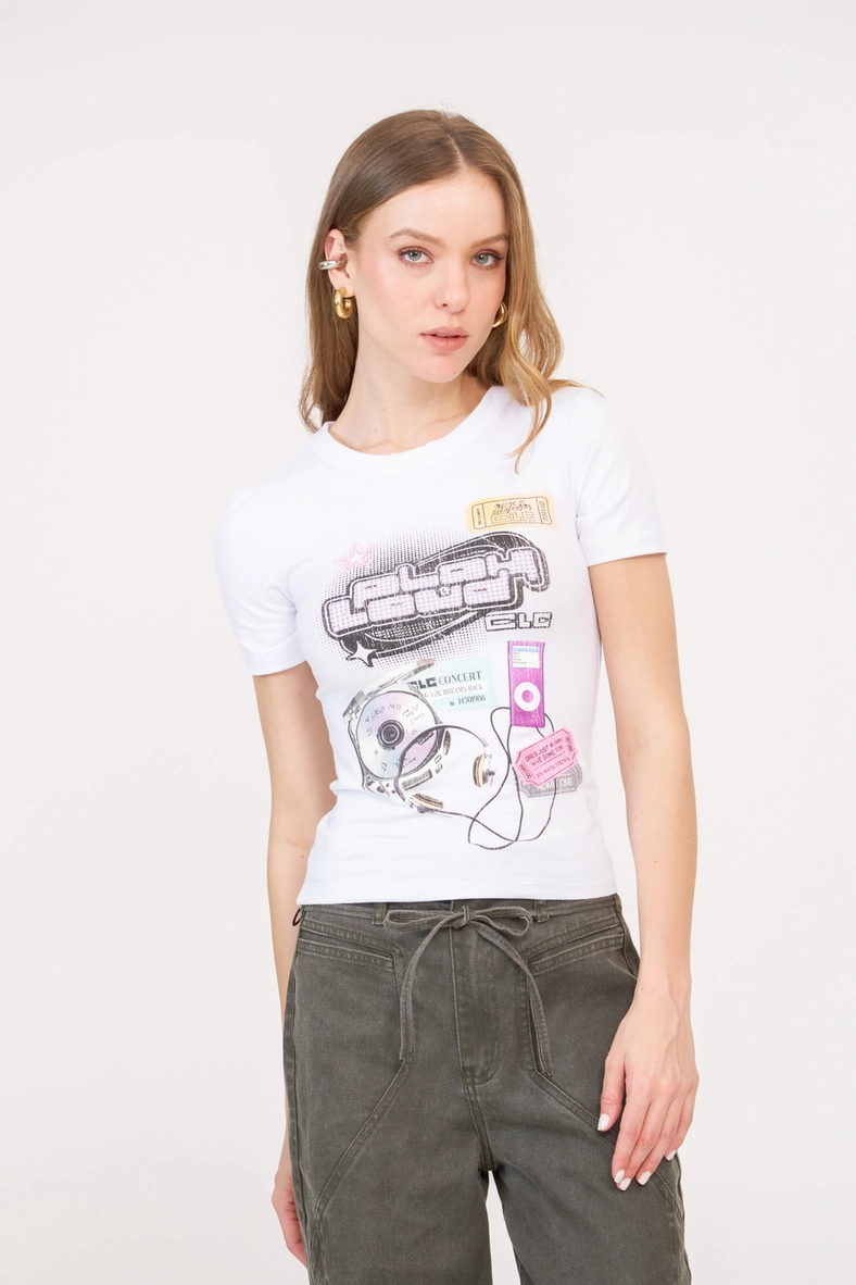 Camiseta Feminina Baby Look Com Aplicação Branco 1