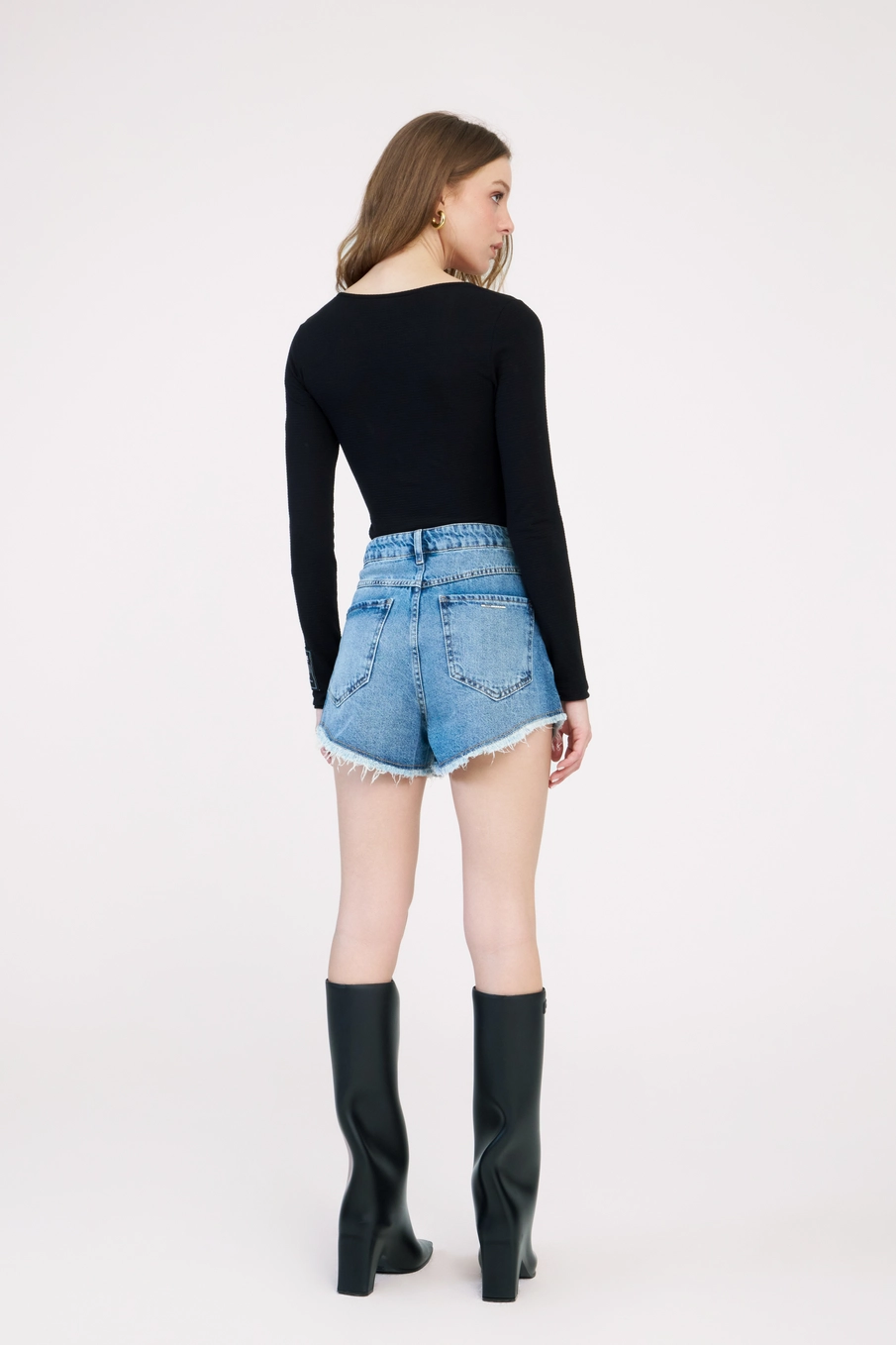 Blusa Slim Texturizada Manga Longa Preto 4