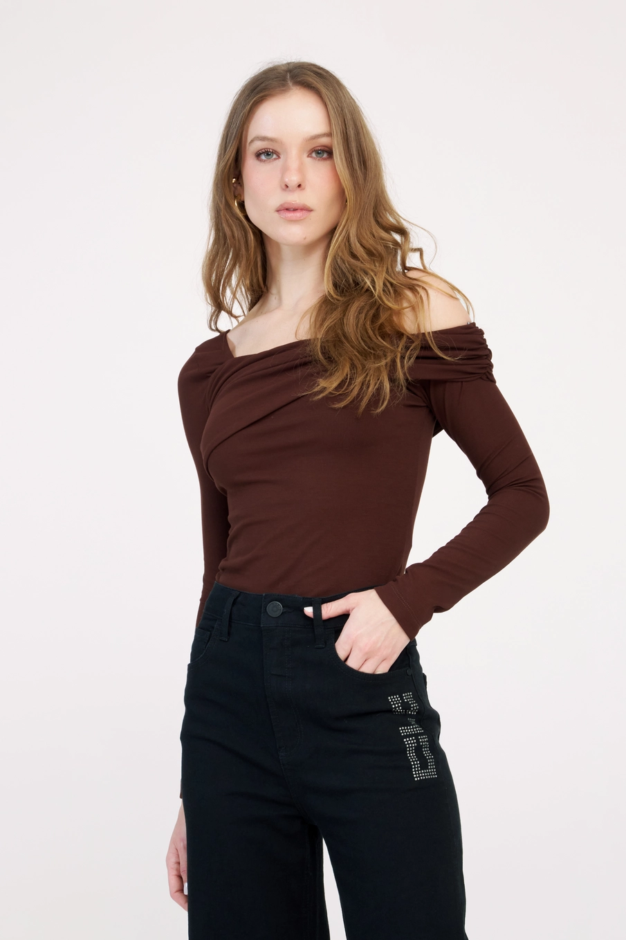 Blusa Canelada Small Manga Longa Marrom 3
