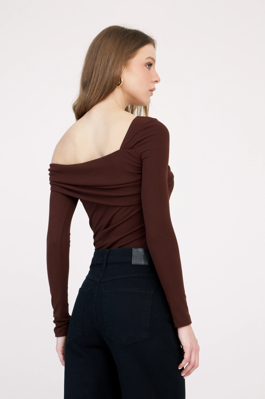 Blusa Canelada Small Manga Longa Marrom 4