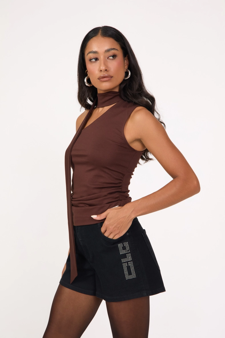 Blusa Slim One Shoulder Marrom 3
