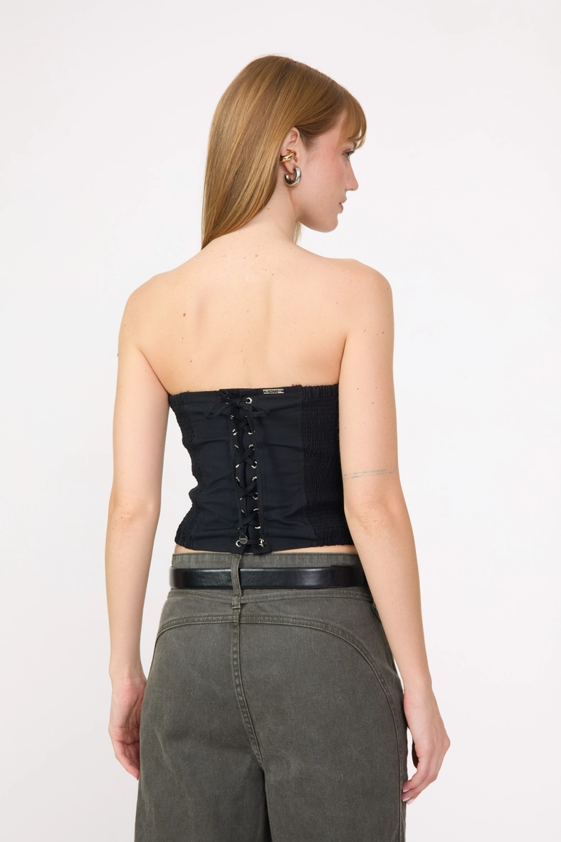 Blusa Slim Tomara Que Caia Com Amarração Preto 2