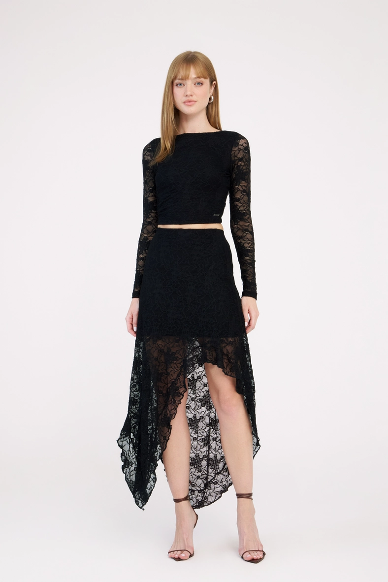 Blusa Slim De Renda Manga Longa Preto 1