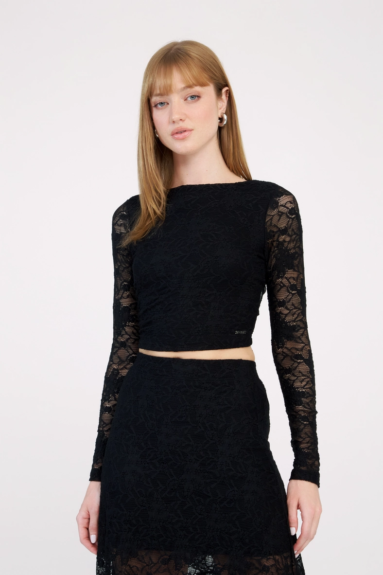 Blusa Slim De Renda Manga Longa Preto 3
