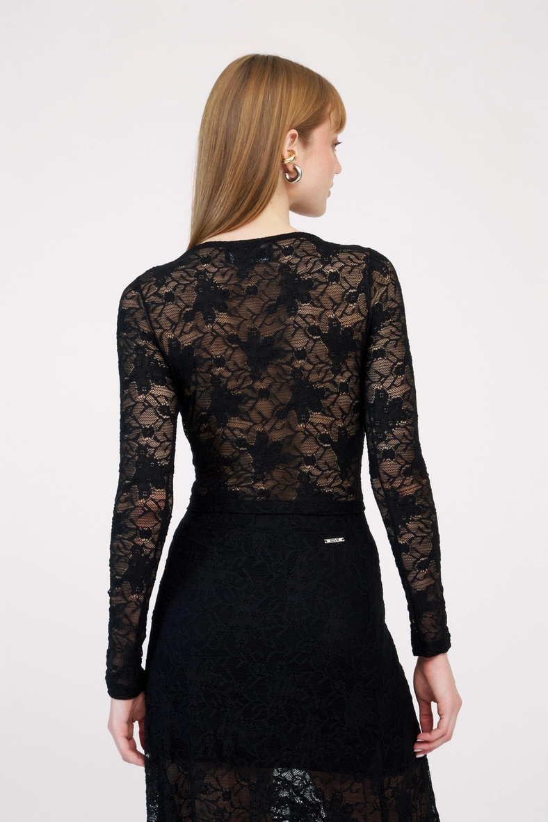 Blusa Slim De Renda Manga Longa Preto 4