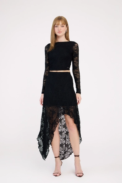 Blusa Slim De Renda Manga Longa