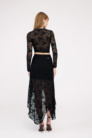 Blusa Slim De Renda Manga Longa