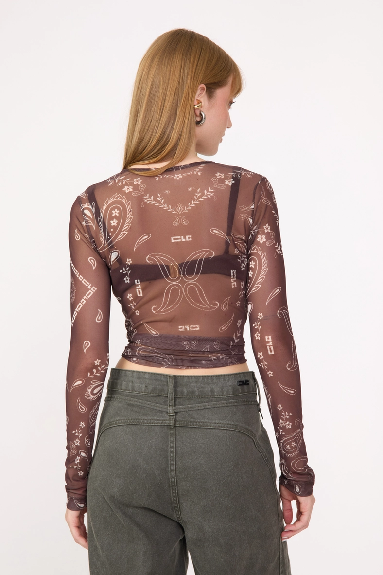 Blusa Slim De Tule Manga Longa Paisley Estampados 2