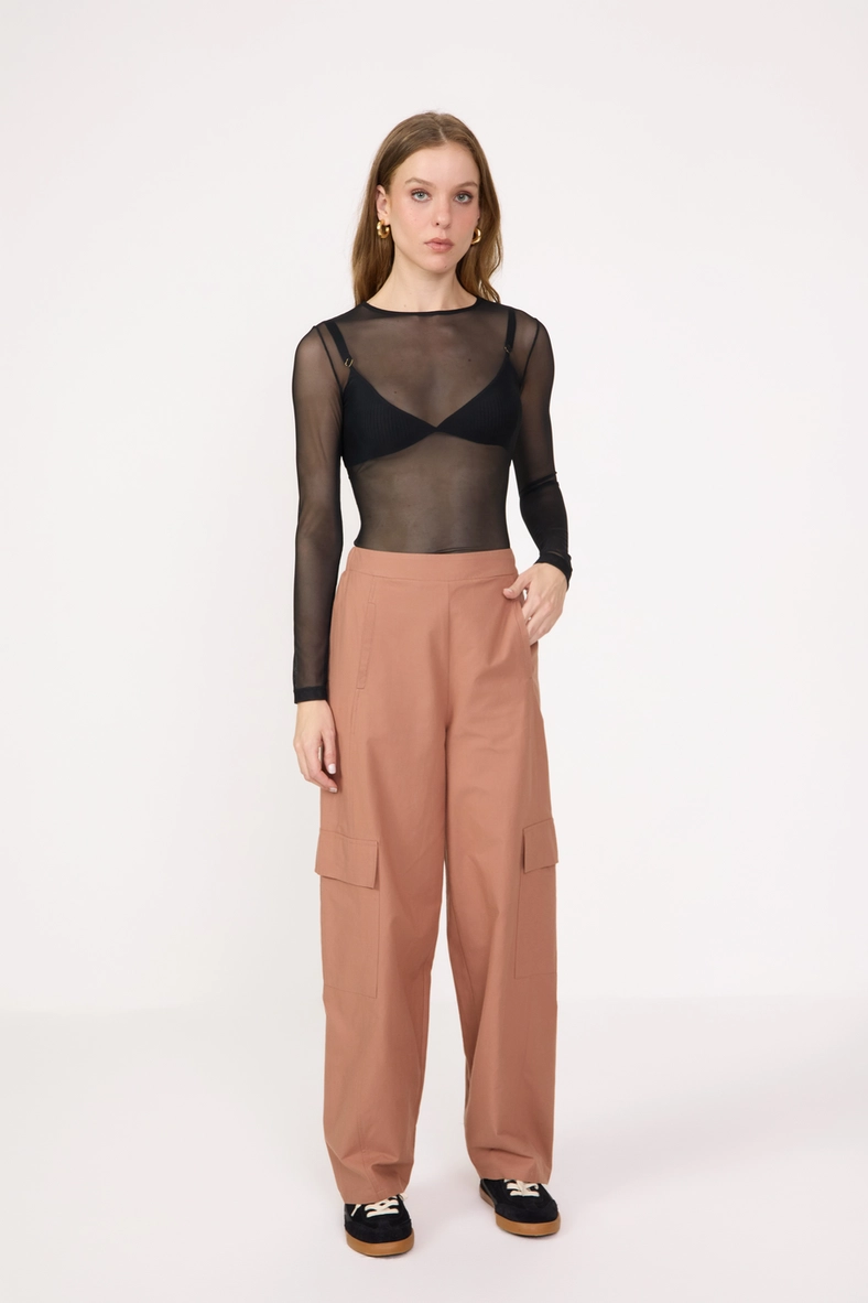 Blusa Slim De Tule Manga Longa Preto 3
