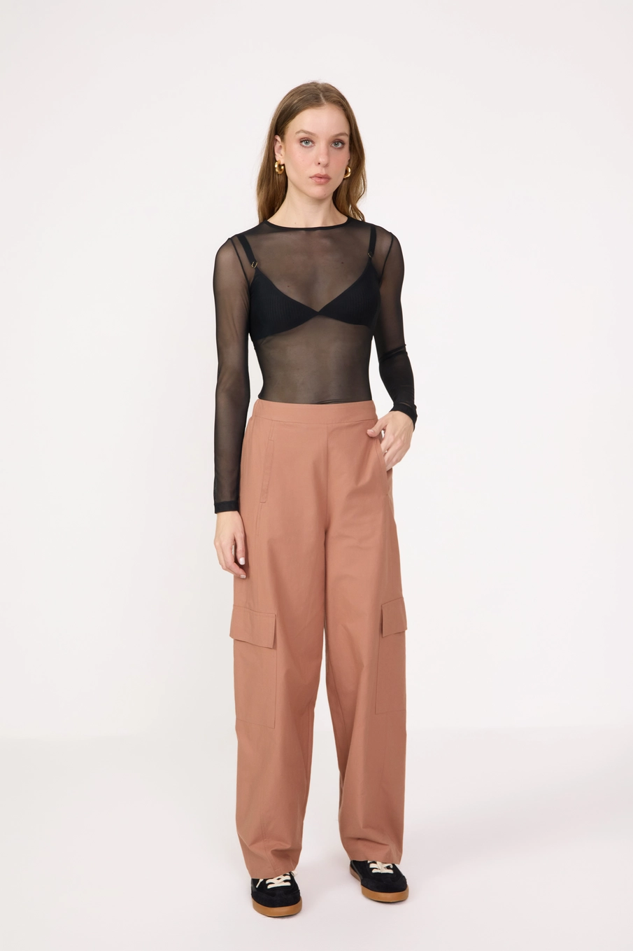 Blusa Slim De Tule Manga Longa Preto 3