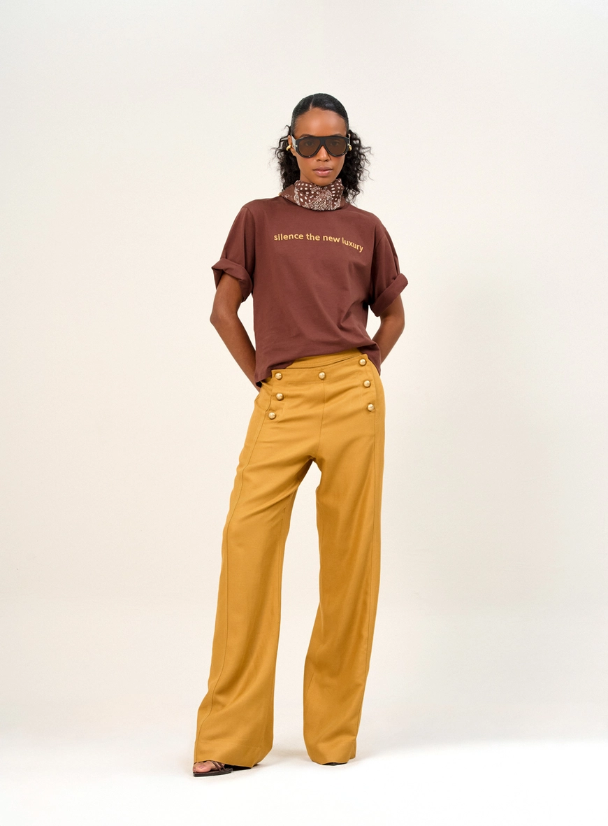 Calça Feminina Pantalona Com Botões Amarelo 1