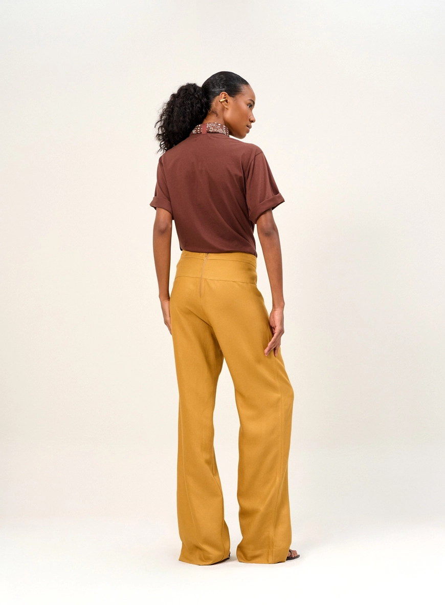 Calça Feminina Pantalona Com Botões Amarelo 2