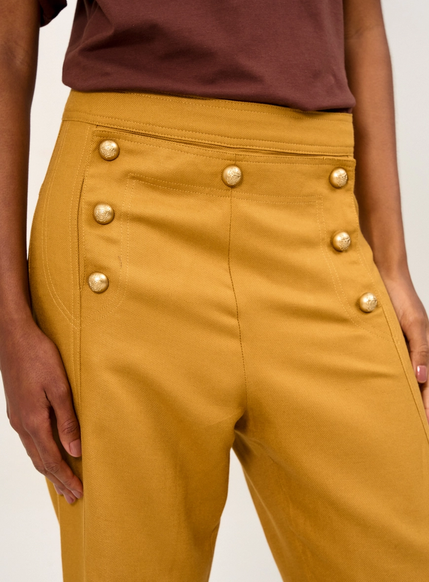 Calça Feminina Pantalona Com Botões Amarelo 3