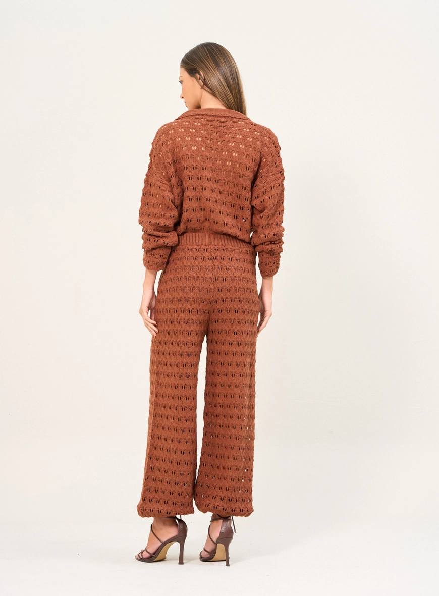 Calça De Tricô Texturizado Com Cintura Ajustada Marrom Zeus 2