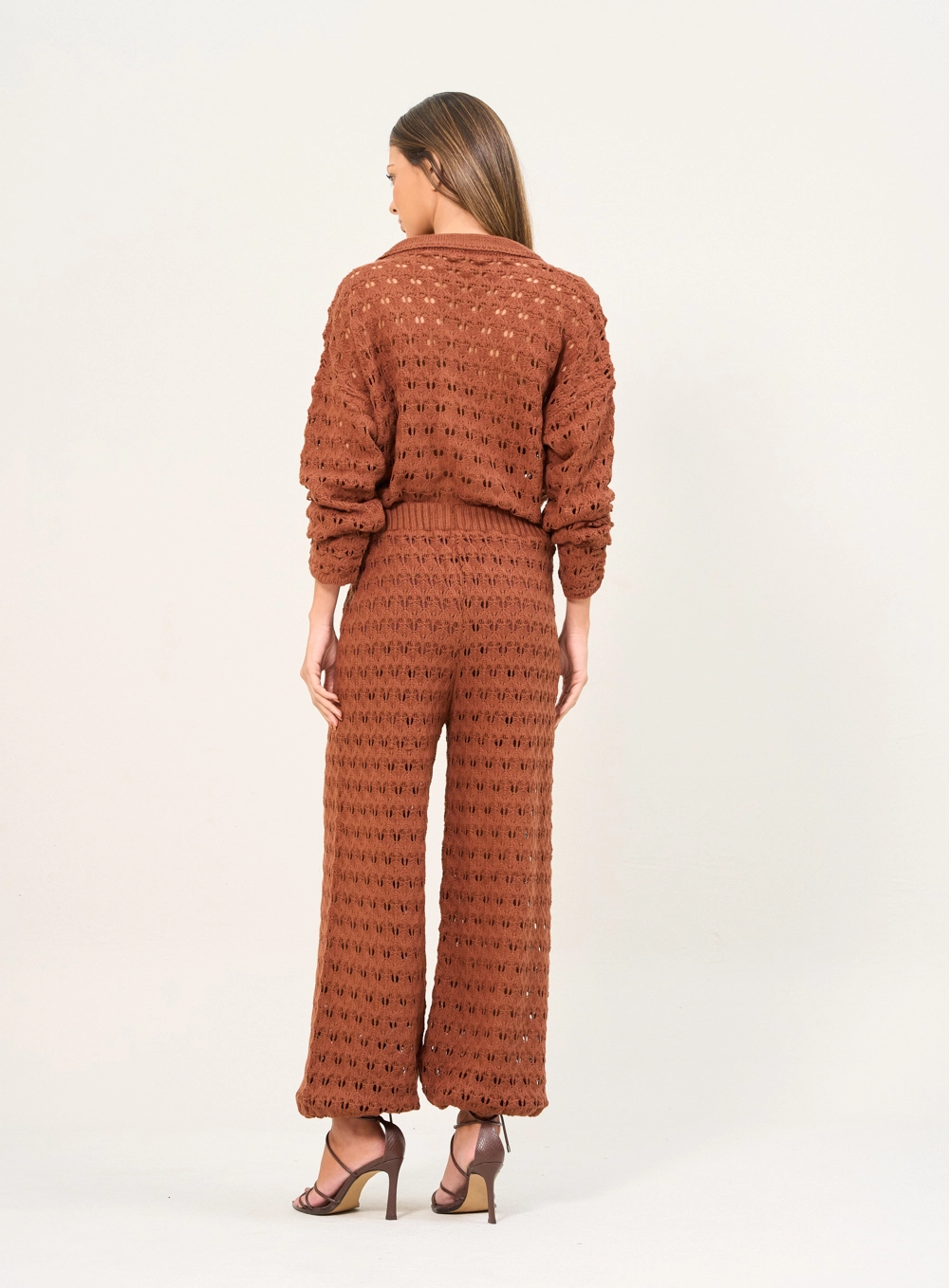 Calça De Tricô Texturizado Com Cintura Ajustada Marrom Zeus 2