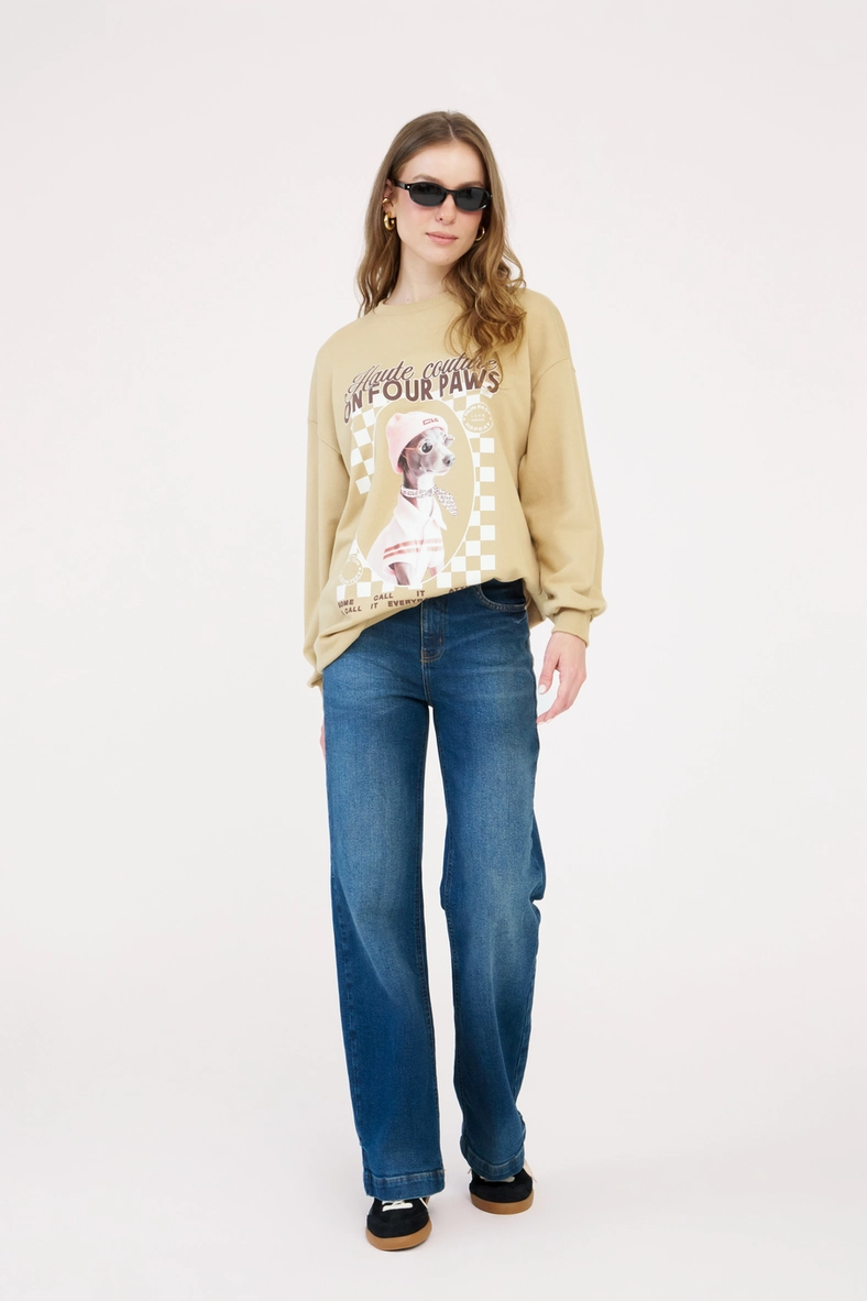 Blusão Feminino Oversized Estampado Bege 3