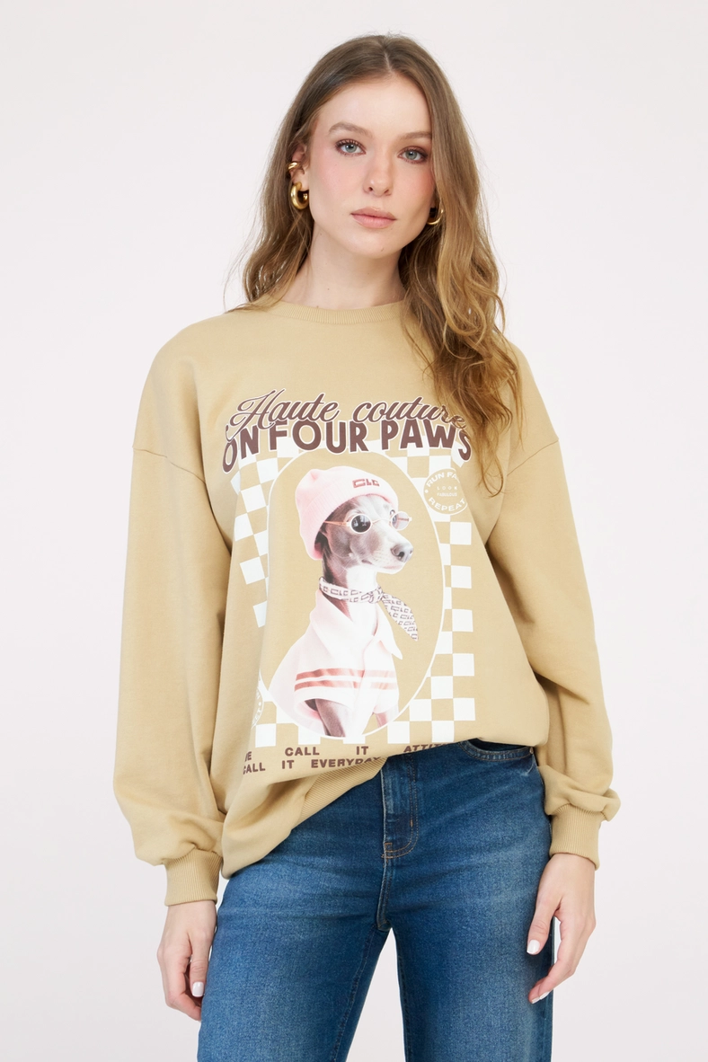 Blusão Feminino Oversized Estampado Bege 1