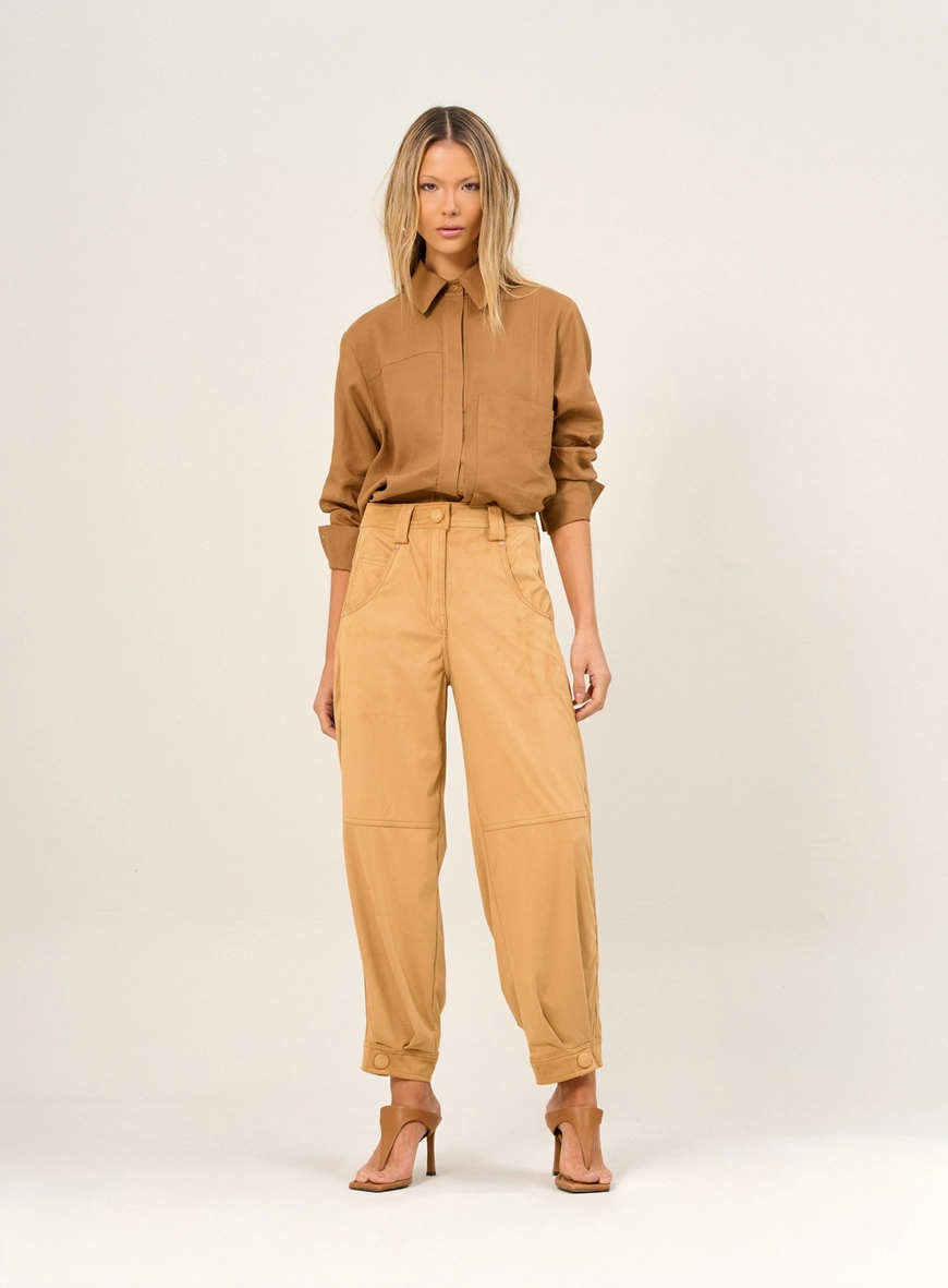 Calça Feminina Com Barra Ajustável Bege 1