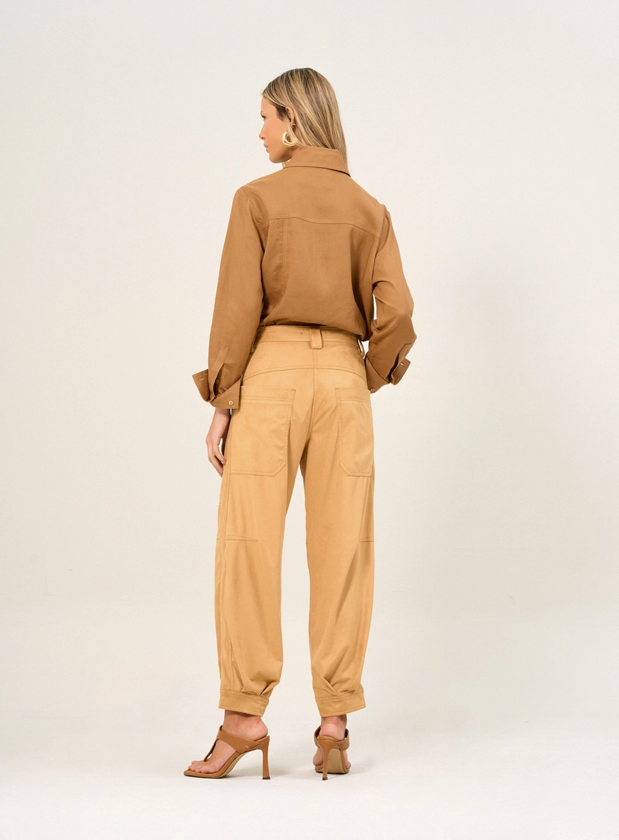 Calça Feminina Com Barra Ajustável Bege 2