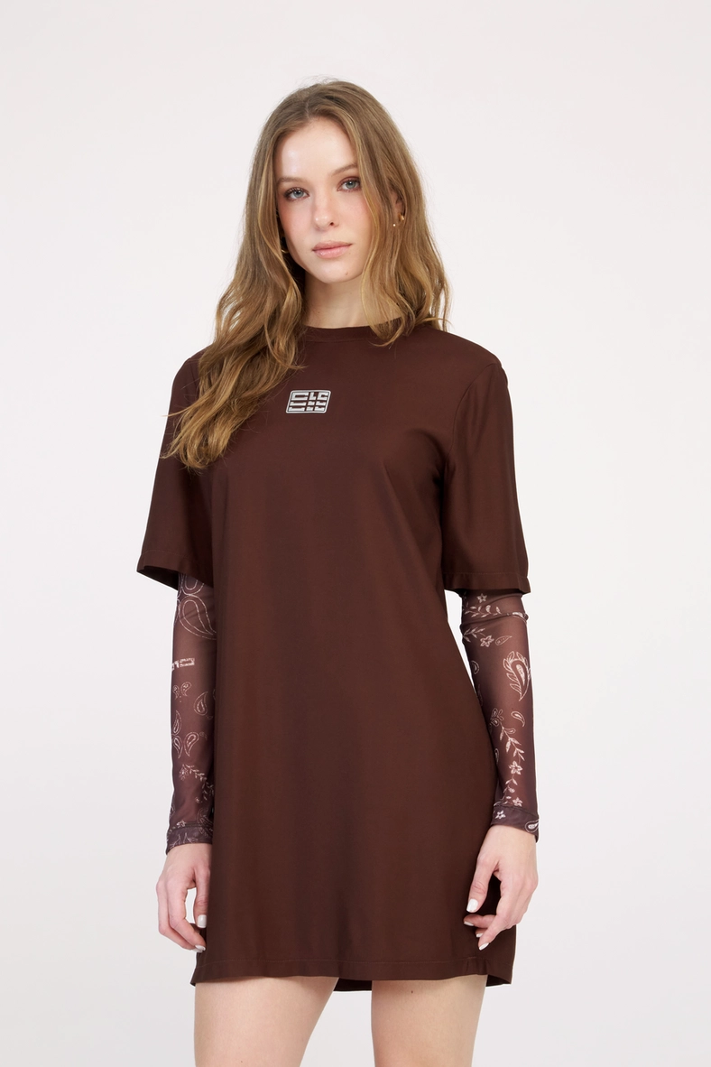 Vestido Curto Comfort Estilo T-shirt Marrom 3