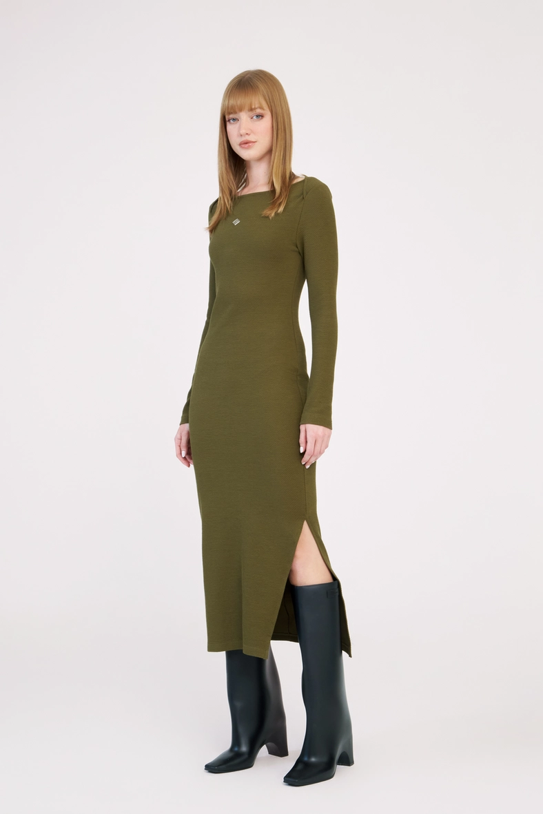 Vestido Midi Slim Decote Canoa Verde 1