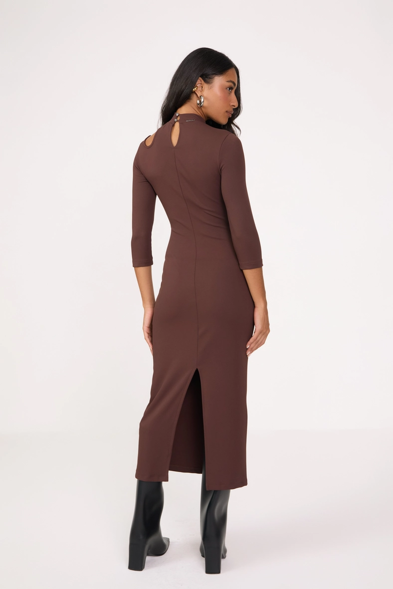 Vestido Midi Slim Texturizado Marrom 2