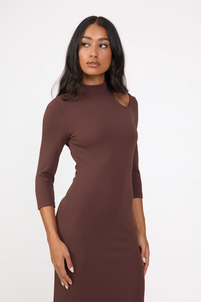 Vestido Midi Slim Texturizado Marrom 3