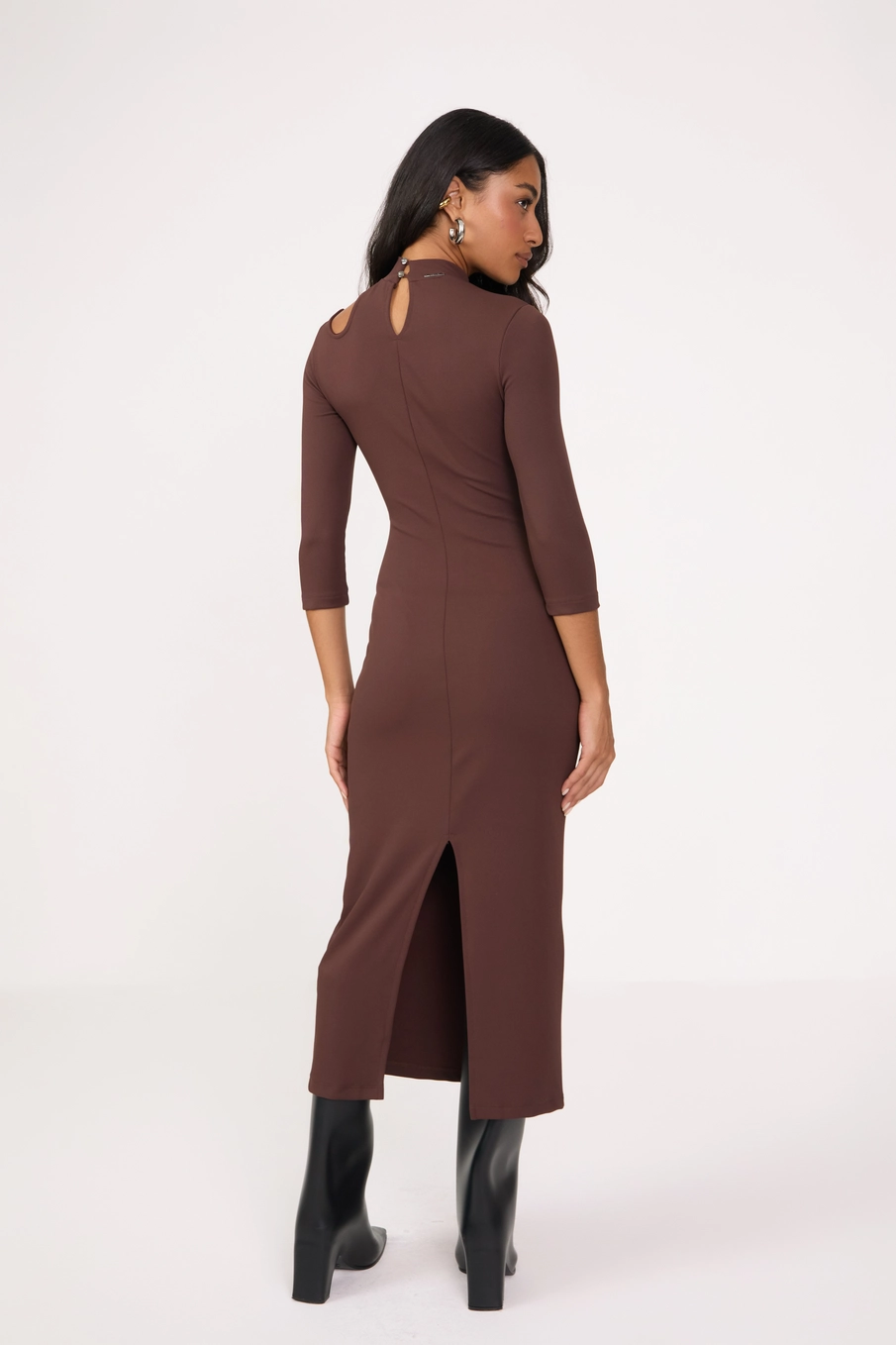 Vestido Midi Slim Texturizado Marrom 2
