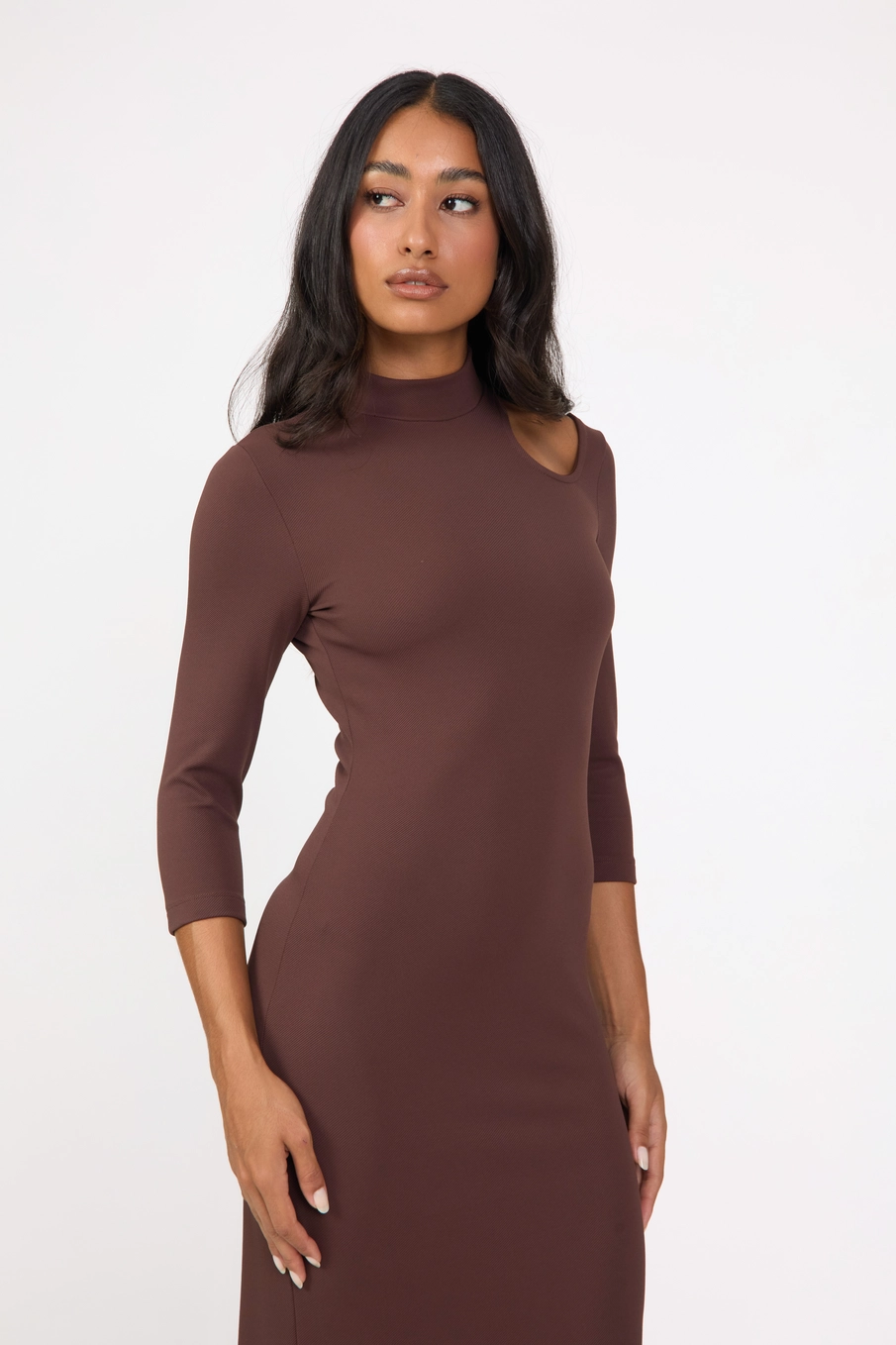 Vestido Midi Slim Texturizado Marrom 3