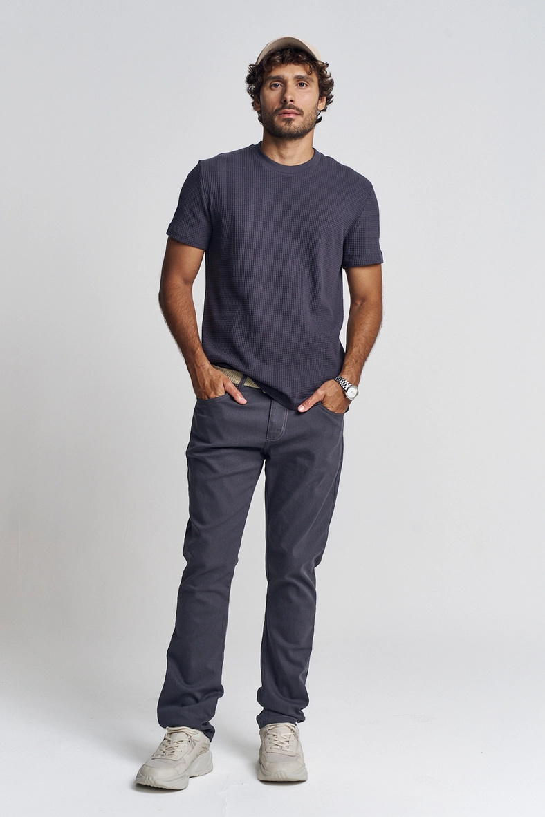 Calça Sarja Masculina Com Aplicação - Gilson Slim CINZA 1