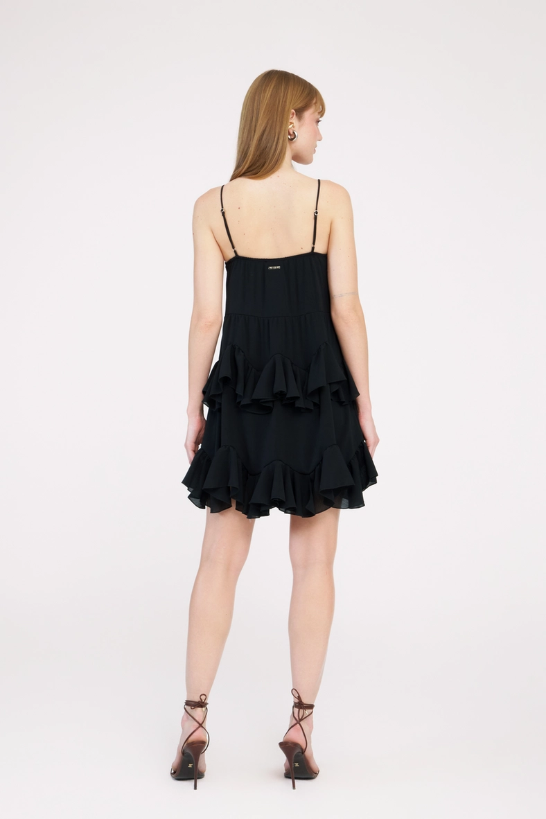Vestido Curto Comfort Com Babados Preto 2