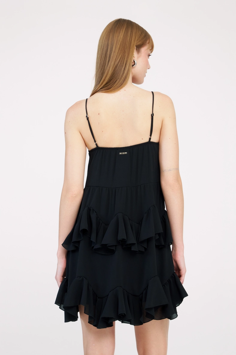 Vestido Curto Comfort Com Babados Preto 4