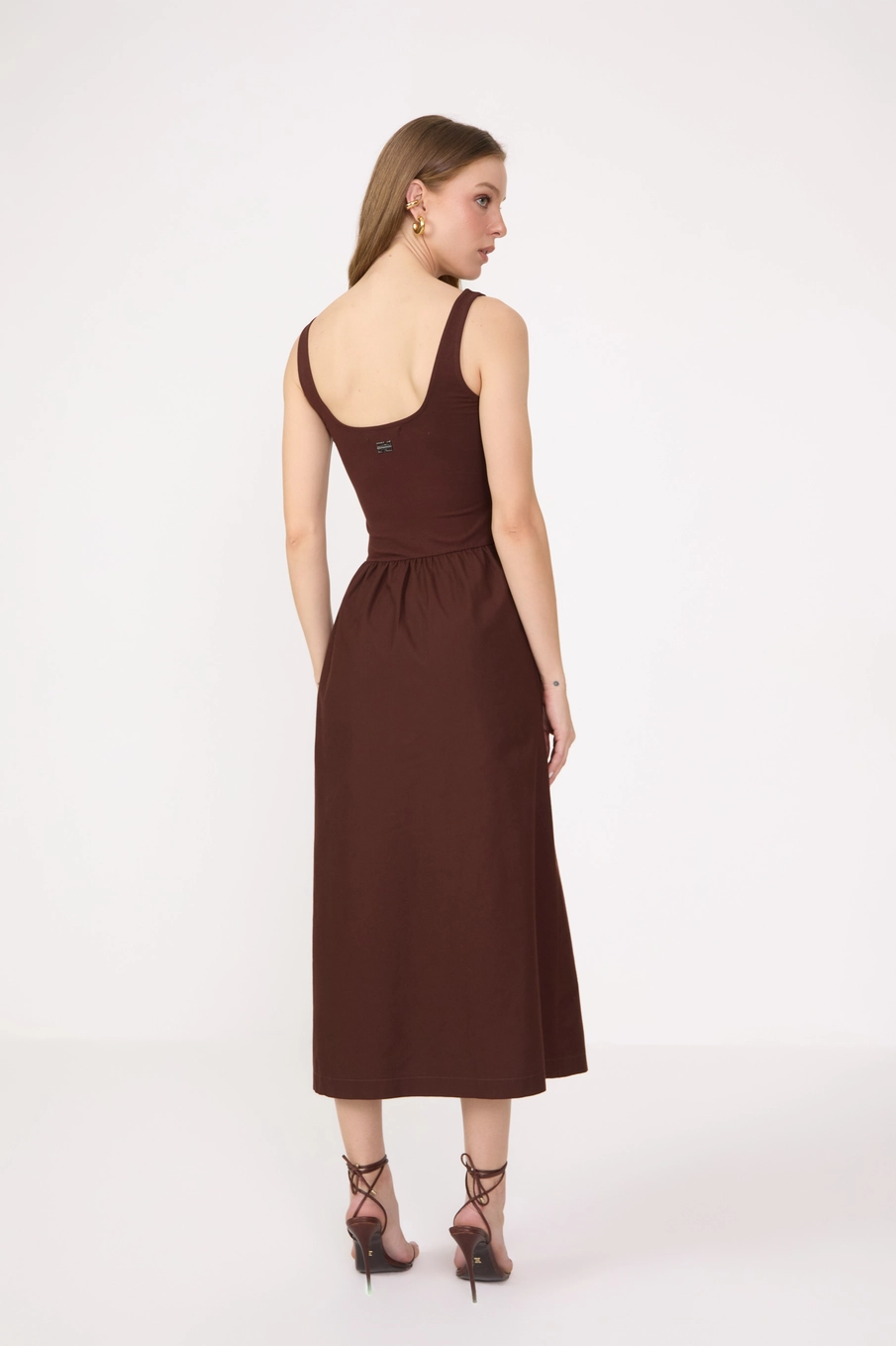 Vestido Midi Com Sobreposição Marrom 2