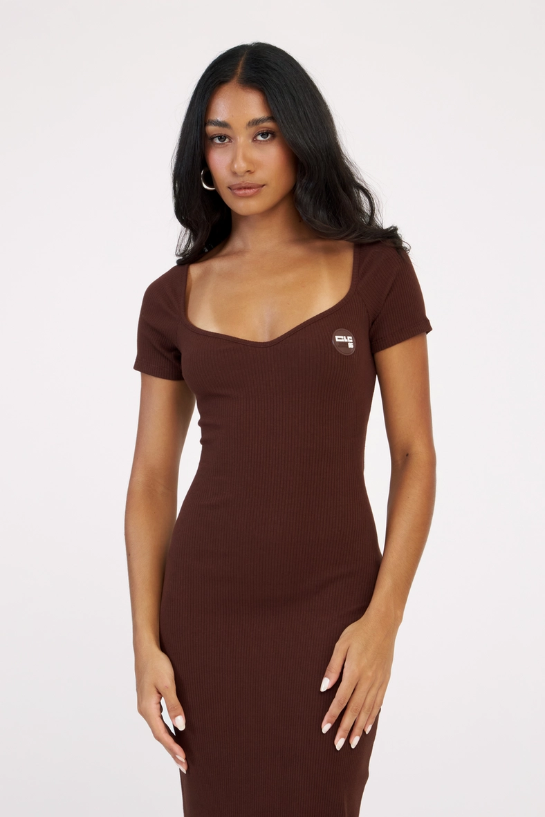 Vestido Maxi Midi Small Canelado Com Elástico Marrom 3