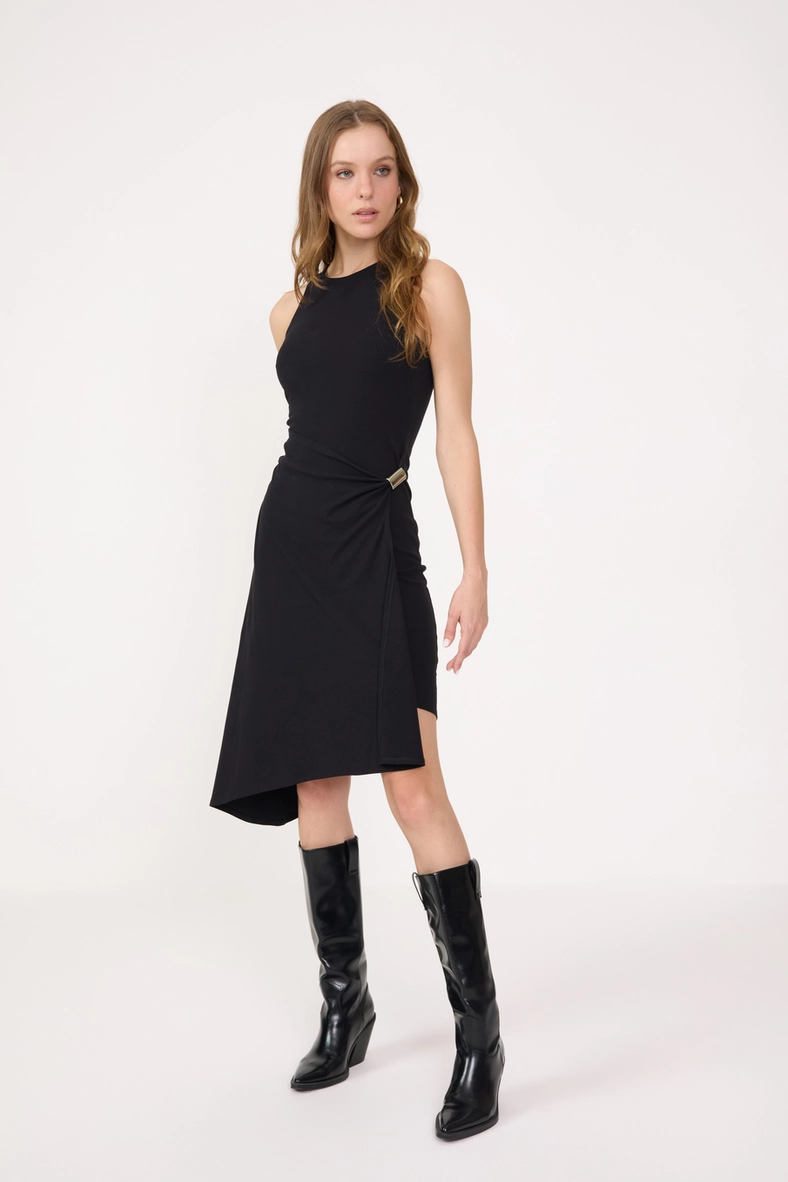 Vestido Slim Midi Com Transpasse Preto 1