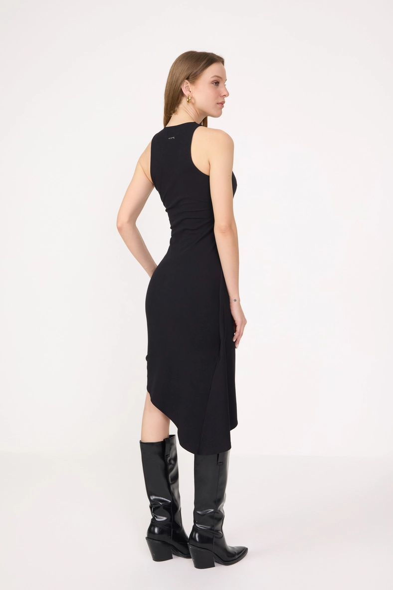 Vestido Slim Midi Com Transpasse Preto 2