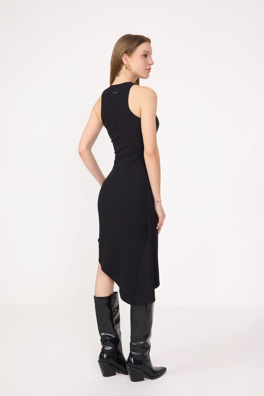 Vestido Slim Midi Com Transpasse Preto 2