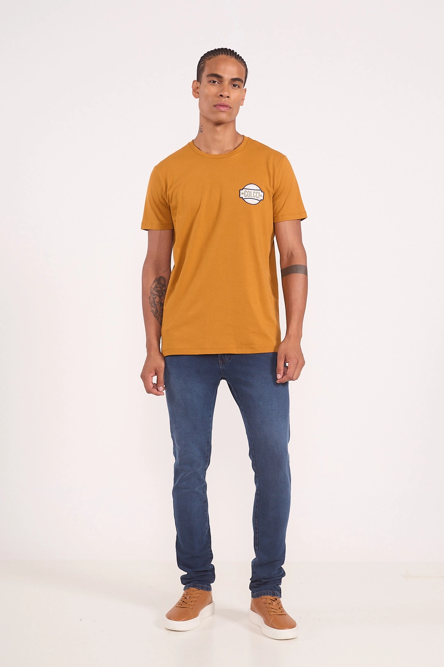Camiseta Em Algodão Estampa Badge Amarelo
