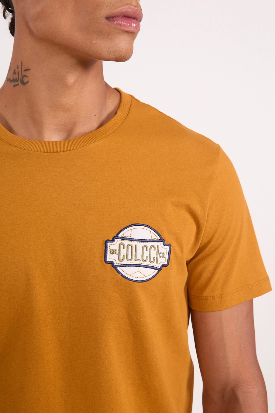 Camiseta Em Algodão Estampa Badge Amarelo