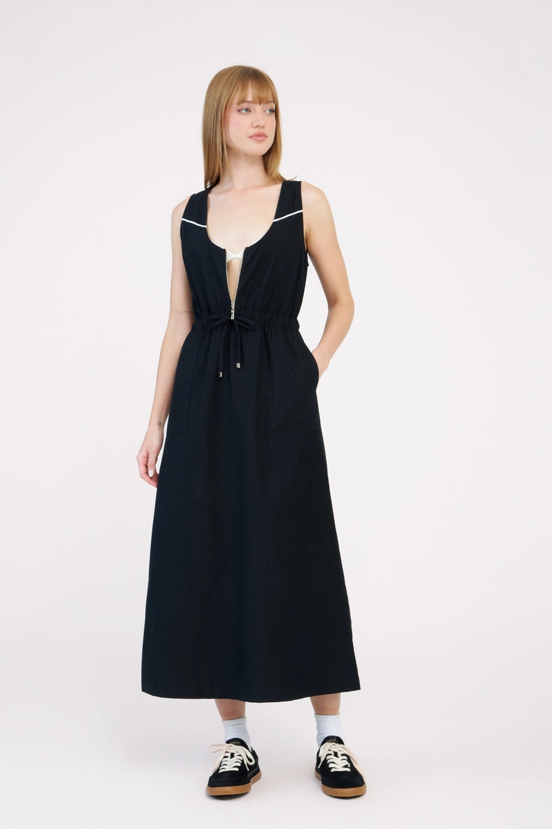 Vestido Midi Evasê Com Amarração Preto 1