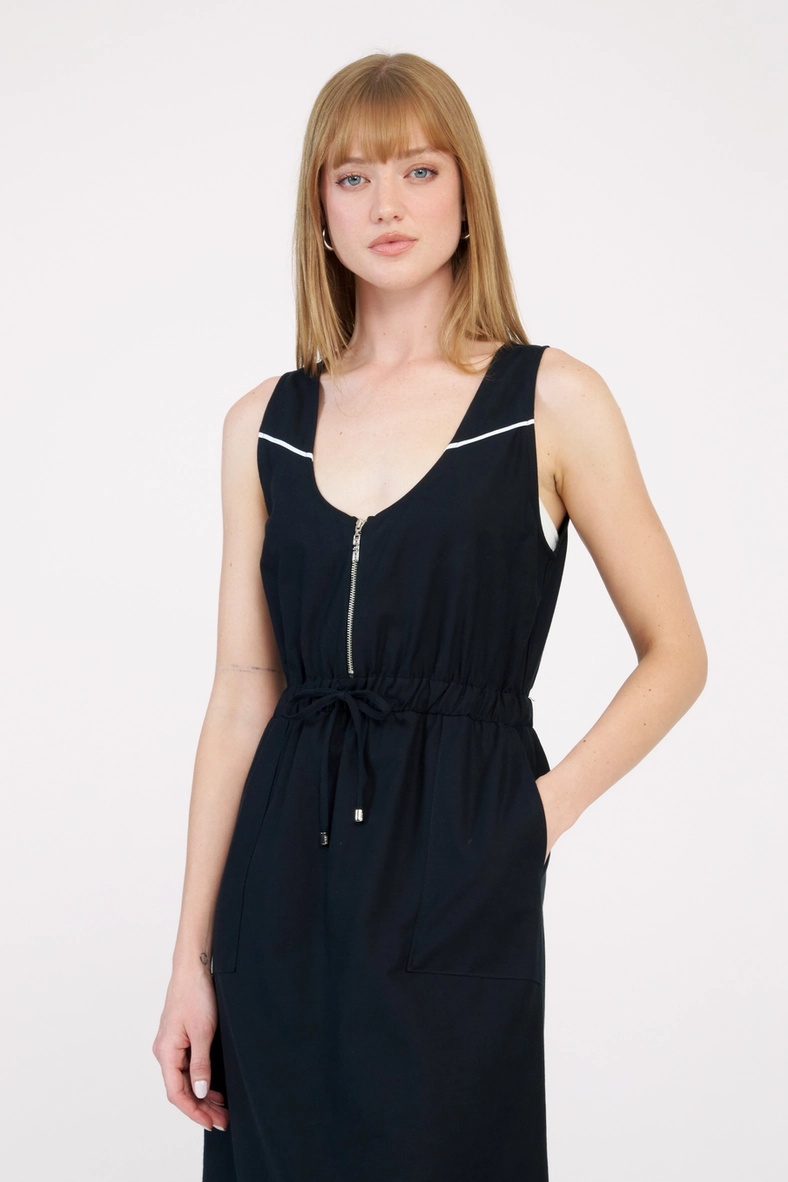 Vestido Midi Evasê Com Amarração Preto 3