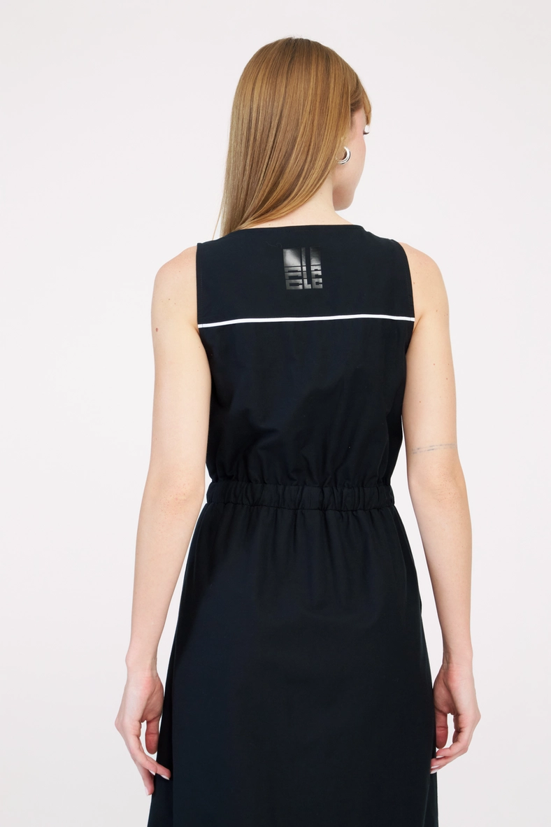 Vestido Midi Evasê Com Amarração Preto 4