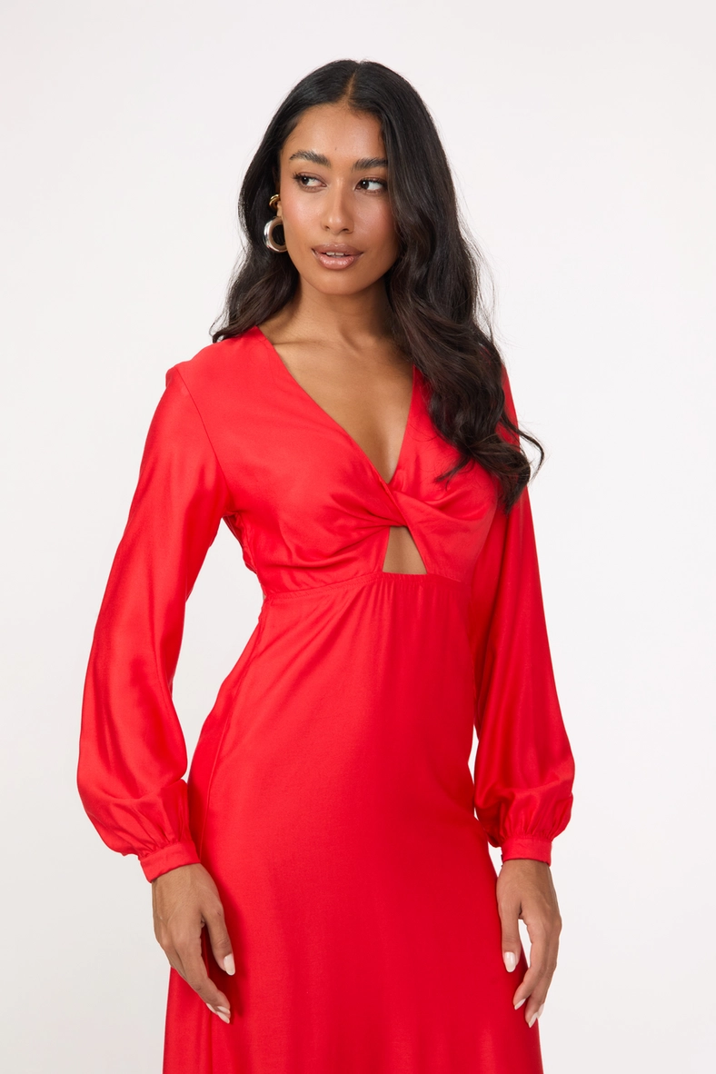 Vestido Midi Comfort Com Recortes Vermelho 3