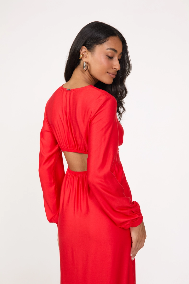 Vestido Midi Comfort Com Recortes Vermelho 4