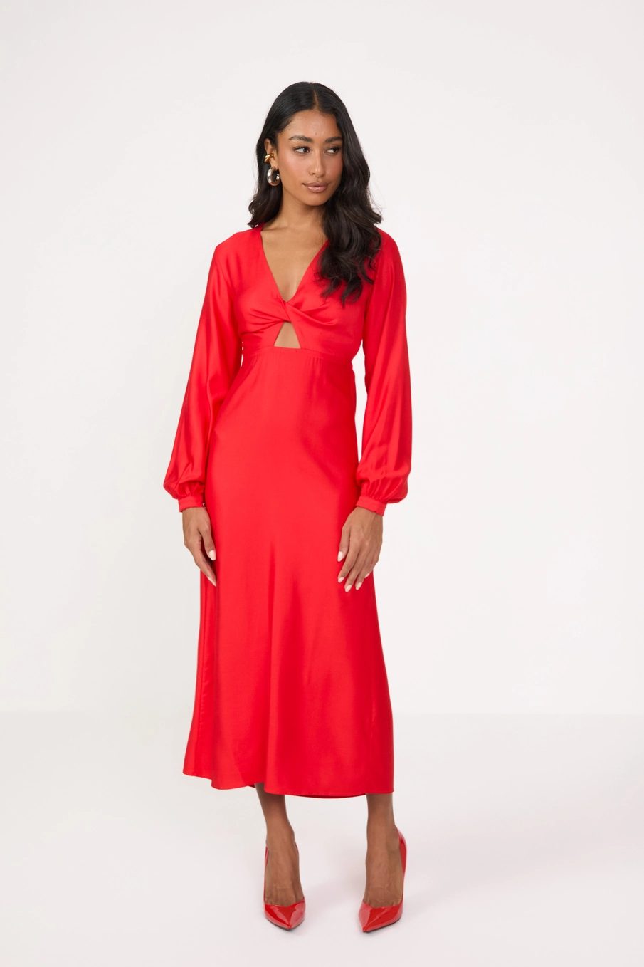 Vestido Midi Comfort Com Recortes Vermelho 1