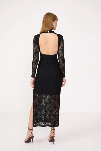 Vestido Midi Renda Manga Longa