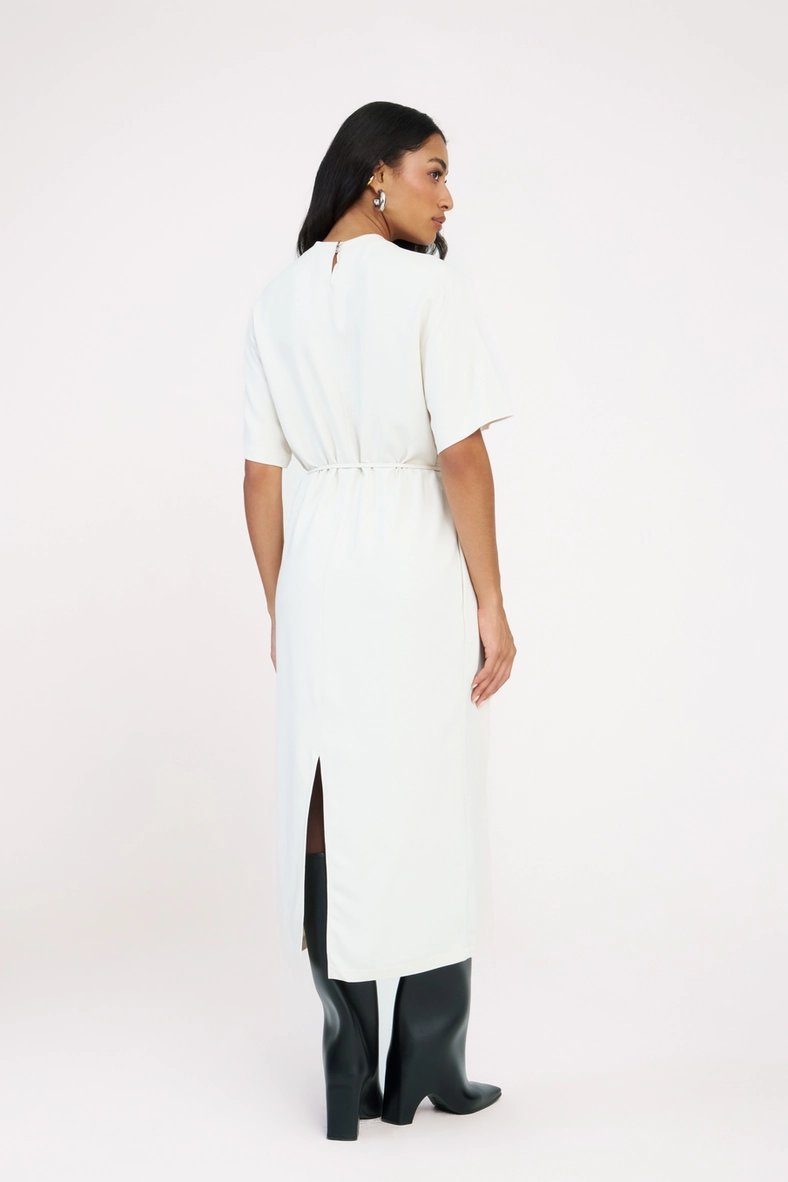 Vestido T-shirt Midi Comfort Com Amarração Bege Italian 2